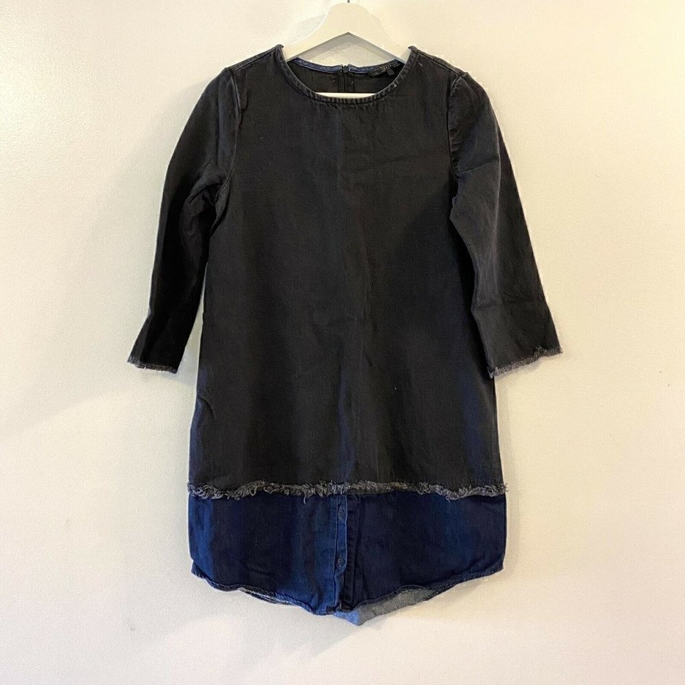 Zara Trafaluc Blue Black Denim Shirt Tunic Top Medium